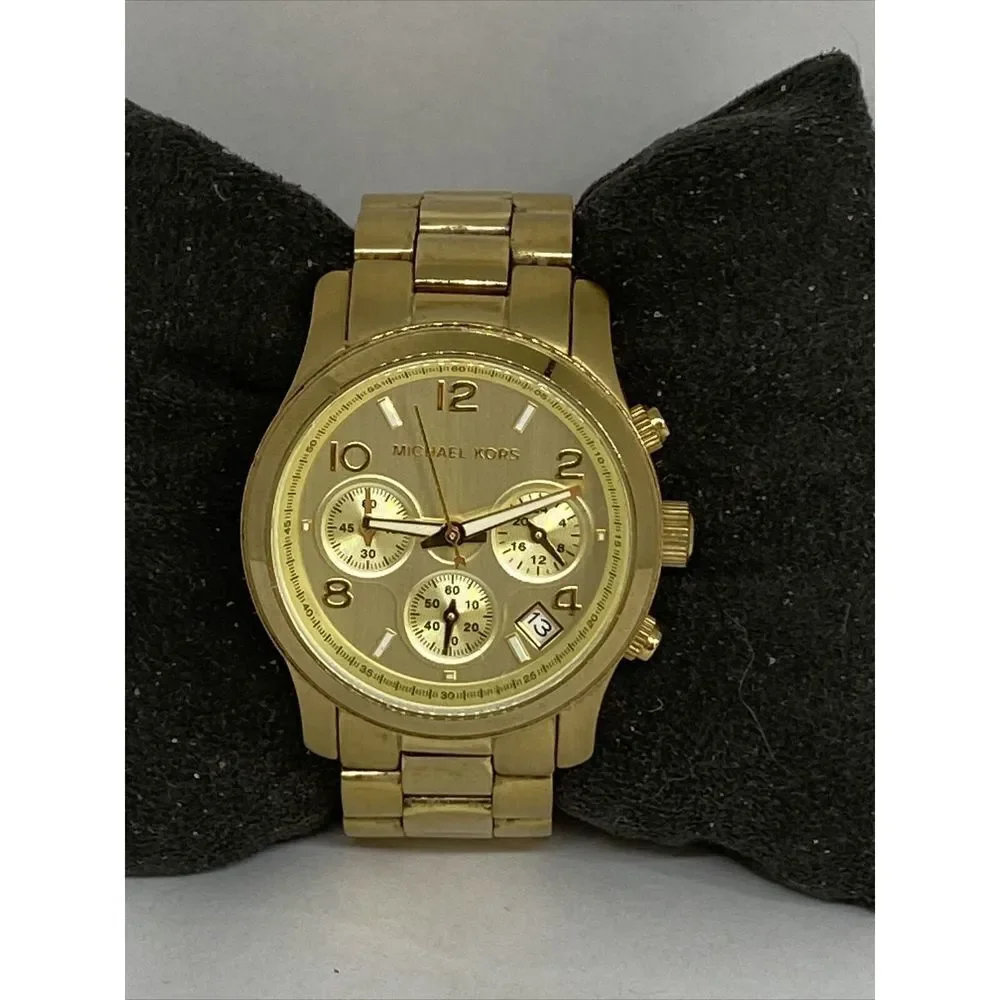 Michael Kors MK5055 Unisex Gold Stainless Steal Analog Dial Quartz Watch GE445